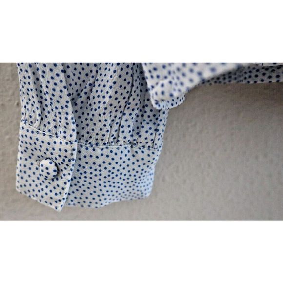 Rolla's 12963 Women's Sz S French Blue Mini Spot Ruffled Button Up Lily Blouse - Picture 6 of 11
